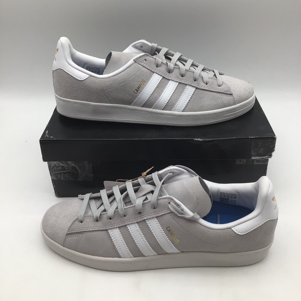 Adidas Campus ADV Mens Size 11.5 Grey White Suede Skate Shoes JP8541 NEW